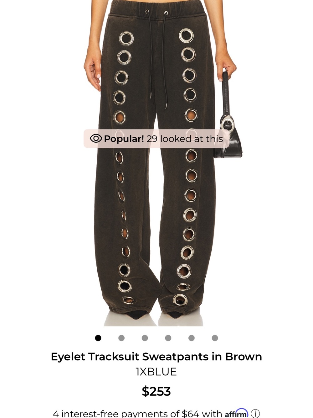 Eyelet Track Sweatpants in Brown with Grommet Detail